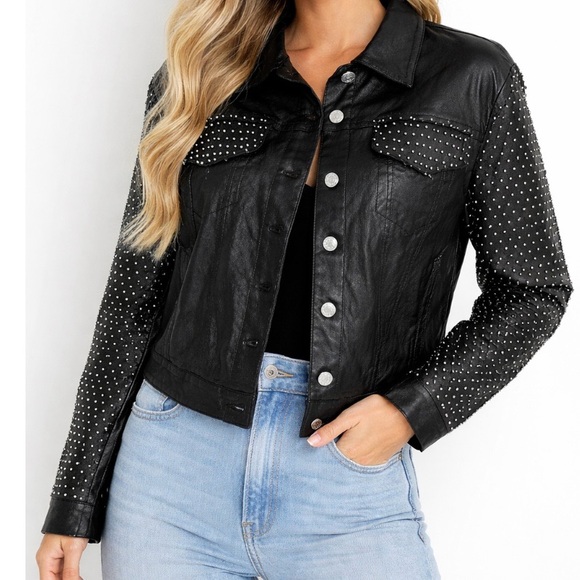AKIRA Jackets & Blazers - Akira Ammo Rhinestone Jacket L Black Faux Leather Rocker Chic